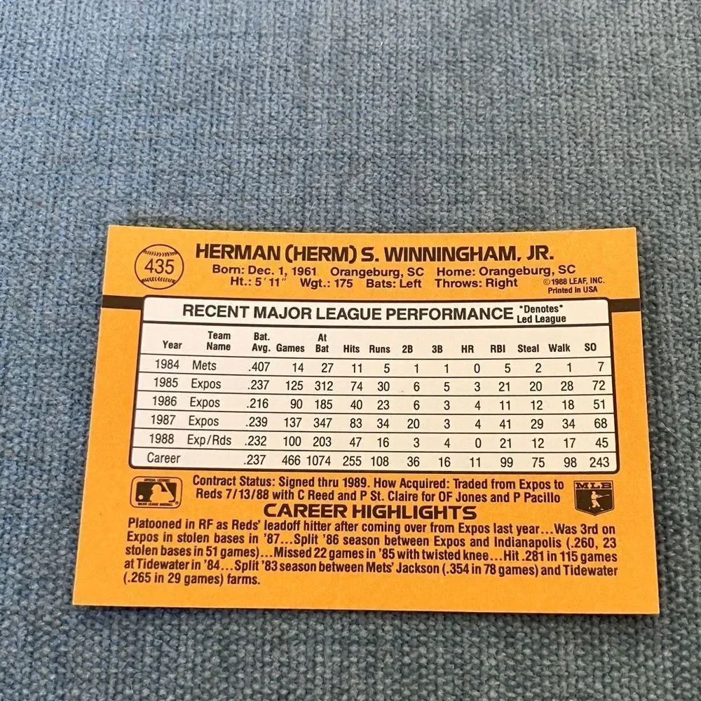 1989 Donruss Cincinnati Reds Baseball Card Trading Card